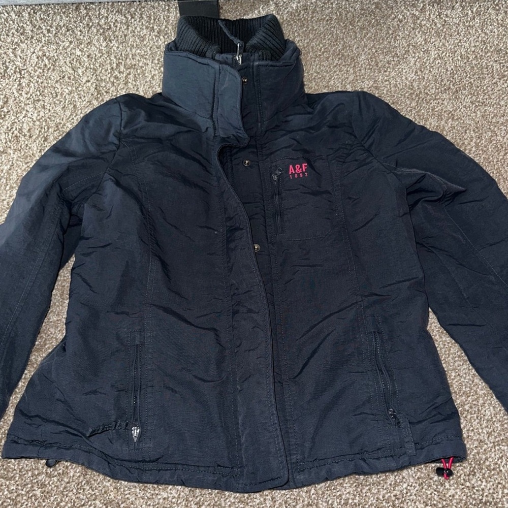 Abercrombie & Fitch Black Jacket with Vibrant Pink Lining